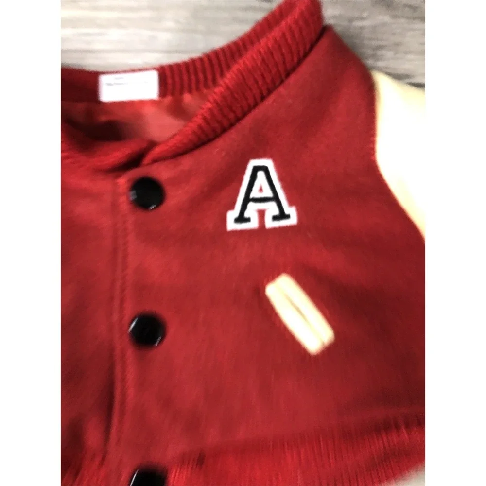 Miniature Red Wool Varsity Letterman Jacket for Pet or Doll Cream Sleeves Size S